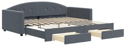 vidaXL Tagesbett, Sofabett Ausziehbar mit Schubladen, Gästebett Schlafsofa für Schlafzimmer Wohnzimmer, Sofa Ausziehbett, Dunkelgrau 100x200cm Samt