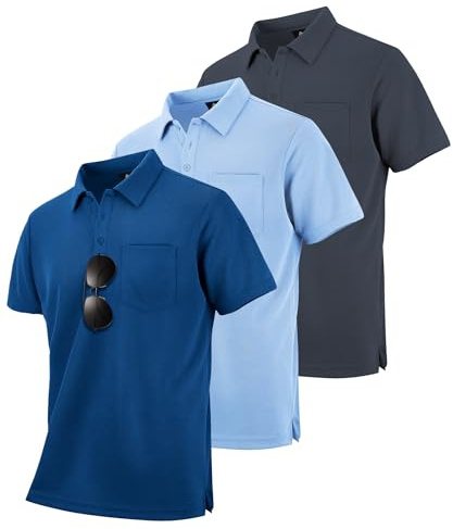 zitysport 3er Pack Poloshirts Herren Kurzarm Golf Polohemd Schnelltrocknend Atmungsaktives Herren Regular Fit Shirts Work Polo Shirts Männer Sommer Sport Tshirt Männer(Grau Hellblau Blau L)