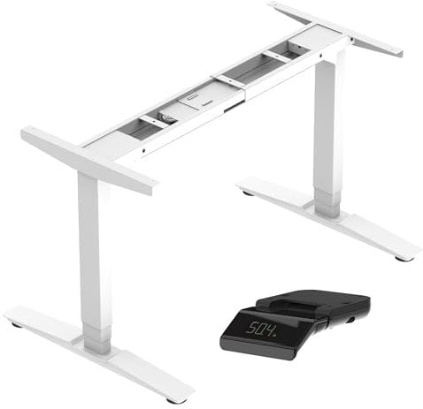 Fenge Height Adjustable Standing Desk Dual Motor Electric Sit Stand Desk 140x70cm Whole Piece Desktop Home Office Computer Table, Unique Integrated Controller (White Frame Only)