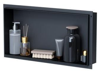 VILSTEIN Duschnische 30x60 cm Unterputz, Wandnische Schwarz, Randloses Duschregal mit Ablagefach, Einbauregal für Dusche & Badezimmer, Dusch Organizer, Wandregal für Aufbewahrung in der Dusche
