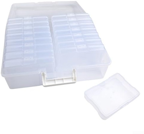 UTTASU Foto-Aufbewahrungsbehälter für 10 x 15 cm, transparentes PP-Material, säurefrei, PVC-frei, mit Schnallen-Design, Griff und Aufkleber-Etiketten, 16 Stück