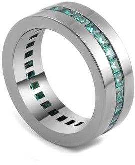Skcess 18 Karat Weißgold Damen Ringe Grün Erstellt Smaragd Quadrat, Promise Ring Breites Band mit Kreiertem Smaragd Ring Damen Größe 65 (20.7)