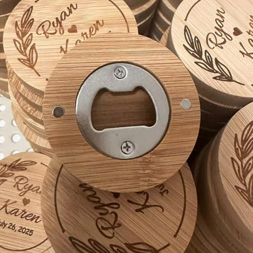 Décapsuleur Rond Rustique Personnalisé En Bois For Garçons D'honneur, Aimant De Réfrigérateur Personnalisé, Date Gravée, Noms, Cadeau D'événement(10pcs)