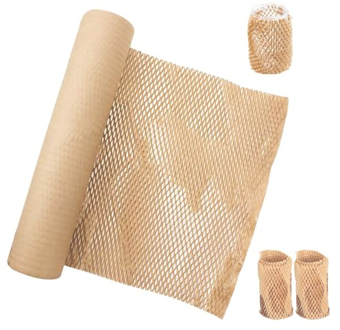 Wabenpapier Verpackungsmaterial, Bienennest Verpackungspapier 30 CM x 30 M, Verpackungsrolle Kraftpapier, Wabenpapier Rolle, für Geschenkverpackungen, Versand Geschirr, Porzellan, Tassen, Braunes