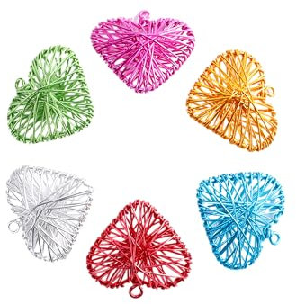 6Pcs Bulk Metal 3D Hearts Décor Colorful Outdoor Hanging Ornaments for Garden Patio,Valentines Gifts Women,Vase Filler Car Tree Light
