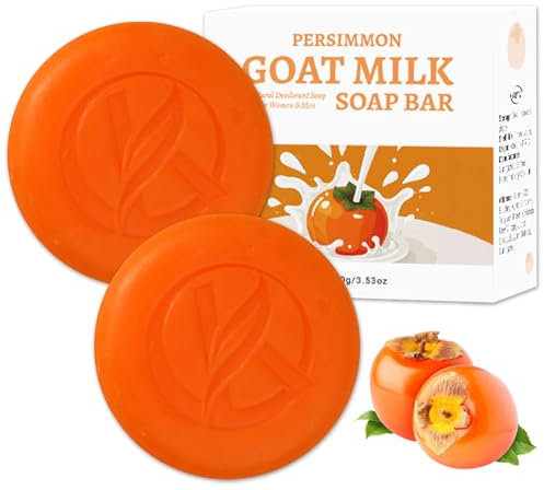 Persimmon Soap Lot de 2 savons solides naturels désodorisants et hydratants, savon naturel pour un nettoyage doux et intime de tout le corps, contrôle exfoliant des odeurs corporelles