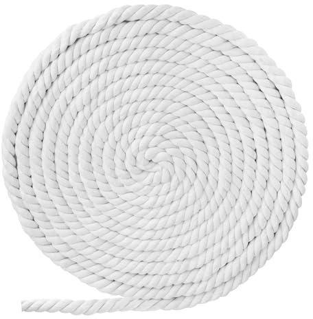Cordon en coton naturel doux pour macramé, loisirs créatifs, décoration, suspension murale, suspension de plantes, 10 m x 20 mm (blanc)