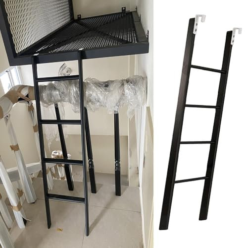 Escalera de litera de metal negro con ganchos, escalera de seguridad de 50 pulgadas para dormitorios, caravanas y lofts, fácil de instalar, ideal para uso doméstico