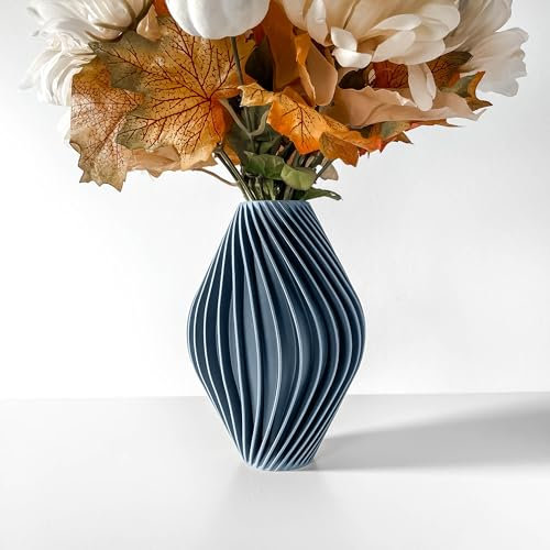 Mugalab Vaso Portafiori Ondulato, 15 x 22 cm, Design Decorativo, Disponibile in 6 Colori (Blu)