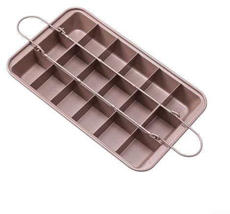Whychstore Brownie-Pfanne, abnehmbare Trennwand, antihaftbeschichtet, 18 vorgeschnittene Brownies-Backblech, spülmaschinenfest (Roségold)