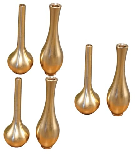 SOLUSTRE 6 Mini Messingvase Vintage Tischdeko Dekorative Blumenvasen für Büro und Wohnzimmer für Frische Blumenarrangements und Kleine Pflanzen