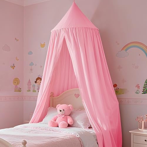 gesxo Baldacchino per cameretta dei bambini, a baldacchino, da appendere, rotonda, zanzariera, per letto a baldacchino, decorazione per ragazze e ragazzi (rosa)