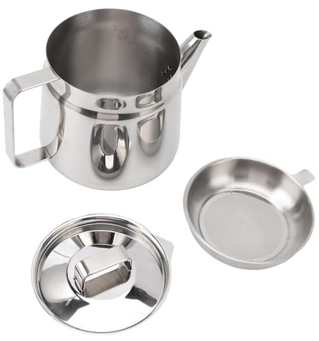 Fettbehälter Küche Ölkannen 1,5L Edelstahl, mit Siebfilter, leicht zu greifen - Fetttrenner für gesundes Braten, Ölabscheider mit Ausgießer, ideal für Haushalt & Gastronomie
