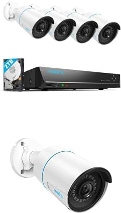 Reolink RLK8-410B4-5MP + 4× RLC-510A | 8CH NVR Set mit 2TB HDD, 8× 5MP PoE Überwachungskamera Aussen, Personen-/Fahrzeugerkennung, IR Nachtsicht für 24/7 Videoüberwachung
