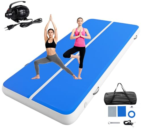 XYJBHB 4 x 2 M Aufblasbare Air Tumbling Matte | 20 cm Hohe AirTrack mit Luftpumpe & Tragetasche, extra breit & groß für Fitness/Yoga/Tumbling/Outdoor/Heimtraining