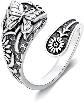 enjoylifecreative 925 Sterling Silver Butterfly Bee Dragonfly Hummingbird Spoon Rings Sunflower Adjustable Thumb Rings Jewellery Birthday Gifts for Women