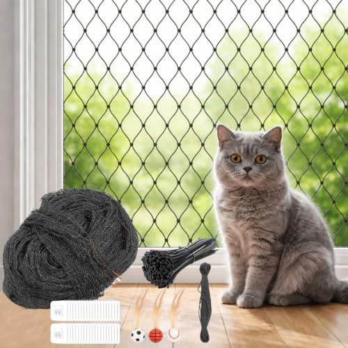 Katzennetz für Balkon, Drahtverstärktes Katzenschutznetz 6x3m, Ohne Bohren, Biss- Und Reißfest, UV-Beständig & Witterungsfest, Balkonnetz für Katzen zur Sicherung von Balkon, Terrassen, Fenstern