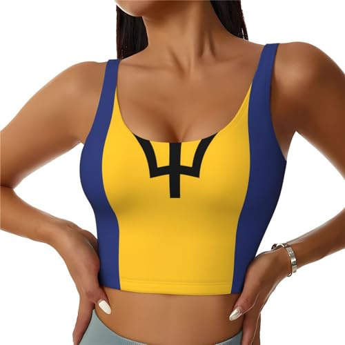 Flag of Barbados Print Women's Sports Vest - Athletic Shaper Body, Gym Yoga Casual Pilates Dance, Removable Chest Pad