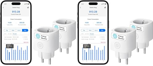 Meross Intelligente Steckdose (Typ E), 2 Stück WiFi Mini kompatibel mit Alexa, Google Home und SmartThings, 16 A Steckdose mit Messung des Energieverbrauchs für Solarpanel Photovoltaik (Packung mit 2)