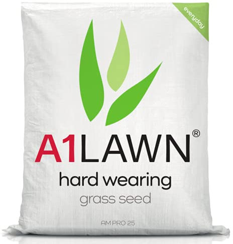 A1 Lawn - Hard Wearing Grass Seed, 10kg (280m2) - UK Resilient, Fast Growing, Fresh, Pet & Child Friendly - Ideal for Patch Repair, Over Seeding, New Lawns & Thickening. DEFRA Approved (AMPRO25)