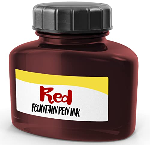 𝗪𝗔𝗦𝗛𝗔𝗕𝗟𝗘 Red Fountain Pen Ink Bottle, Caligraphy Ink Refill for Fountain Pens, Brush Pens, Oblique Pens, Quill & Various Pen Types