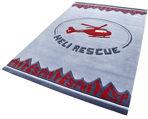 Esprit Home I Moderner, kuscheliger, Kurzflor Kinderteppich, Kinderzimmer I Heli Rescue I Blau I (170 x 240 cm)