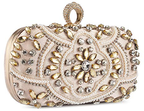 Diamond Evening Handbags Beading Dinner Bags Ladies Pures Hard Shell Clutches With Detachable Chain Strap for Parties Wedding Clubs (Gold-2)