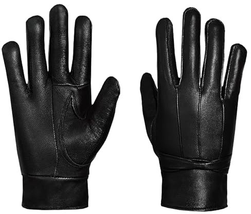 SixSigma Sports Damen Lederhandschuhe für Damen, echtes weiches Fleece gefüttert, Winter, lässig, Autofahren, warm, Schwarz , Small-Medium
