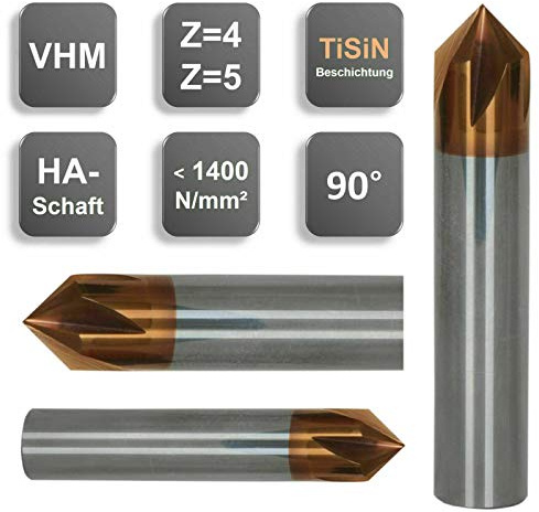 VHM Entgrater, Fasenfräser, 90°, Sonderbeschichtung, 3, 4, 5, 6, 8, 10, 12 mm, Größe: 6 x 54 - d2=6 mm - Z=4