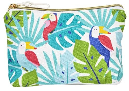 Draeger Paris - Baumwollbeutel bunt Bedruckt - Taschen-Organizer/Beauty-Tasche - Dschungel Toucans - 21 x 12 cm