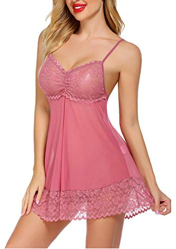 Avidlove Sexy Babydoll Lingerie Mesh Sleepwear Sexy Pizzo Mini Nightie, Rosa, viola, L