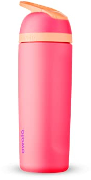 Owala Flip Isolierte Edelstahl Trinkflasche mit eingebautem Strohhalm, 560ml, Hyper Flamingo