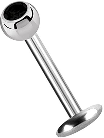 Modern Nature Piercing-Schmuck Titan Labret Lippenstecker 4 mm Platte in 1,2 x 9 mm + Kugel mit Stein in schwarz