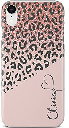 iCaseDesigner Personalised Animal Print Custom Name Phone Case Compatible with iPhone XS Max. 5. Leopard Print Pink Sparkle Fade