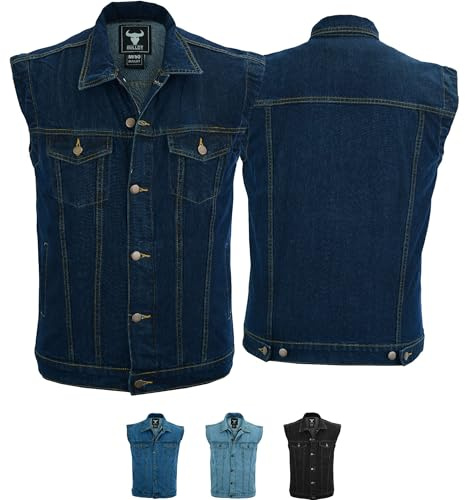 BULLDT Herren Motorrad Denim Biker Jacke - Stilvolle Trucker Weste mit Kragen Vintage Klassisches Design 100% Baumwolle