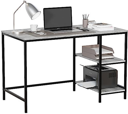 Vida Designs Brooklyn Desk 2 Shelves Computer PC Laptop Table Shelf Shelving Home Office Storage Industrial Furniture (Grey)