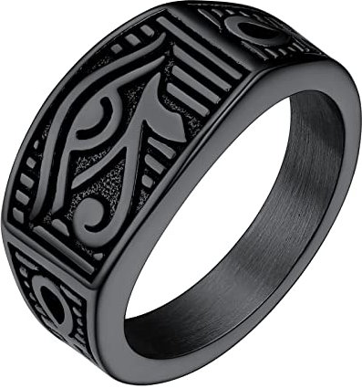 PROSTEEL Horusauge Ring Herren Udjat-Auge Ring Größe 57 Schwarz Ägyptischer Statement Ring Biker Motorradfahrer Modeschmuck Accessoire