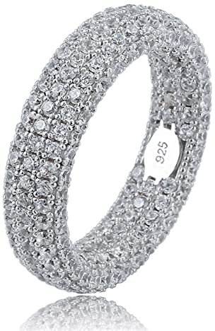 Hip Hop Ringe Rock Herren Ring Luxus Silber Farbe Full Bling Iced Out Cubic Micro Gepflasterte CZ Ringe Hochzeit Schmuck Geschenk,Silber,8