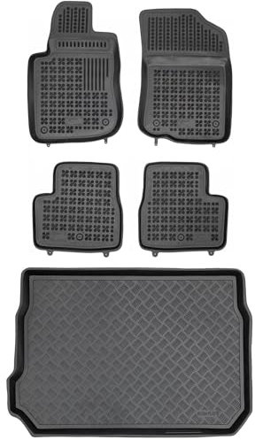 MOTOS Satz Gummifußmatten und PE Kofferraumwanne für Peugeot 2008 I 2013-2019 Verbessern Sie Ihren Reisekomfort mit Antirutschmatte Auto - Allwetter fußmatten Auto, Schutz vor Verschmutzung