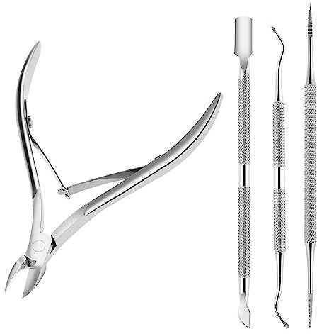 Giantree 4Pcs Nail Care Kit, Cuticle Trimmer with Cuticle Pusher Durable Dead Skin Clipper Professional Manicure Tools for Fingernails and Toenails