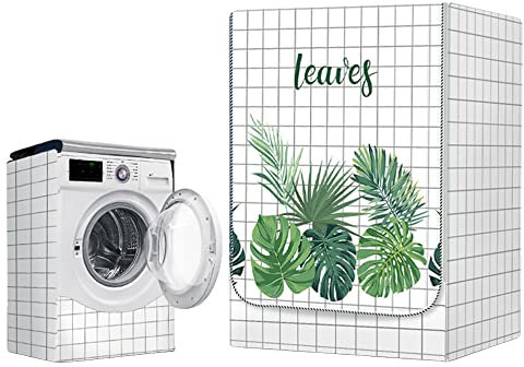 Fansu Funda Lavadora Exterior Impermeable, Planta Cubierta para Lavadora/Secadora de Carga Frontal con Cremaller Universal Protector Solar Funda de Protección (L (10,5-12kg),Monstera)