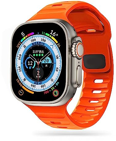 TECH PROTECT Iconband Line Armband - Uhrenarmband, Sport Armband, Ersatzarmband, Silikon Band, Weiche TPU, Ersatz | Kompatibel mit Apple Watch 4/5 / 6/7 / 8/9 / SE/Ultra 1/2 | Orange