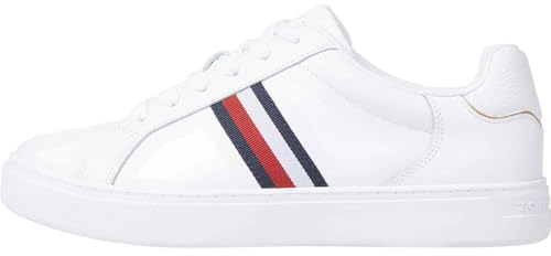 Tommy Hilfiger Damen Court Sneaker Essential Court Sneaker Stripes aus Leder, Weiß (White), 38