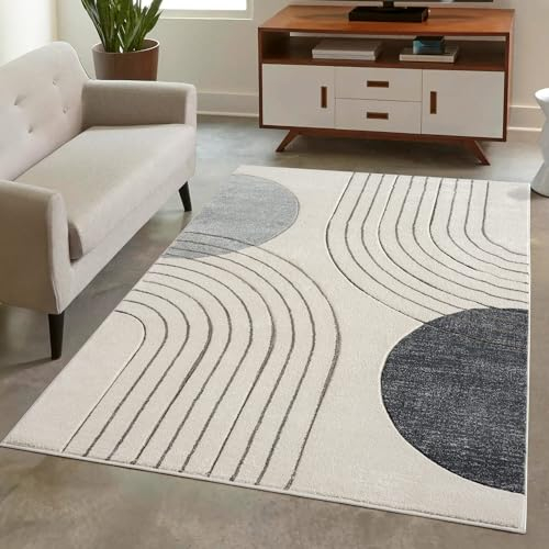 carpet city Teppich Kurzflor Grau - 80x150 cm - Moderne Wohnzimmer-Teppiche Geometrisch, Kreis-Muster mit 3D-Optik - Flachflor Bodenbelag Deko Schlafzimmer, Esszimmer