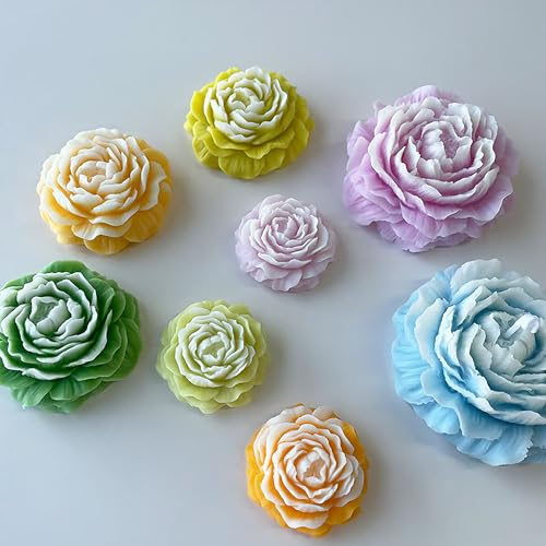 Gießformen aus Kunstharz mit Pfingstrosen und Rosen, Silikonformen für Kerzenherstellung und Heimdekoration, 3 Stück