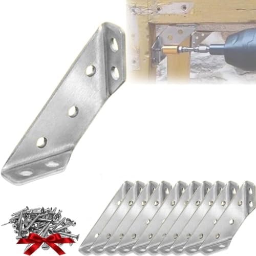 Neckip Stainless Steel Furniture Corner Connector, Corner Braces for Wood, Stainless Steel Angle Corner Brackets, Trapeziform Corner Brace with Screws for Cabinet Table Chair (30PC+80screw)