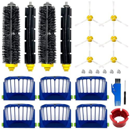 Kit di parti di ricambio per irobot Roomba serie 600 694 676 675 692 695 677 671 655 645 690 680 660 650 620 614 e 500 serie 595 585 564 Robot, 2 Setole & 2 spazzole per frusta, 6 filtri, 6 spazzole