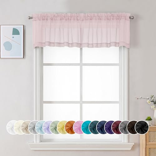 Chyhomenyc Durchsichtige Volants für Fenster, kleine Fenstervorhänge für Wohnzimmer, Badezimmer, Waschküche, Keller, moderner Voile-Volant-Vorhang, 106 x 35 cm, 2 Stück, Blush Pink