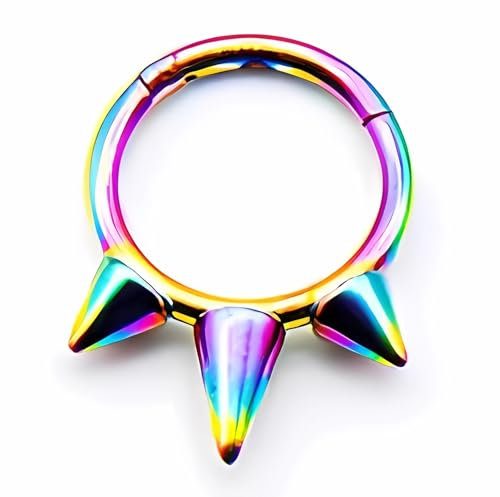 Decentraland 1 Stück 16G Regenbogen Durchmesser 10mm Spike Nase Septum Mund Hoop Ohrring Knorpel Chirurgenstahl Gothic Ring Piercing Schmuck