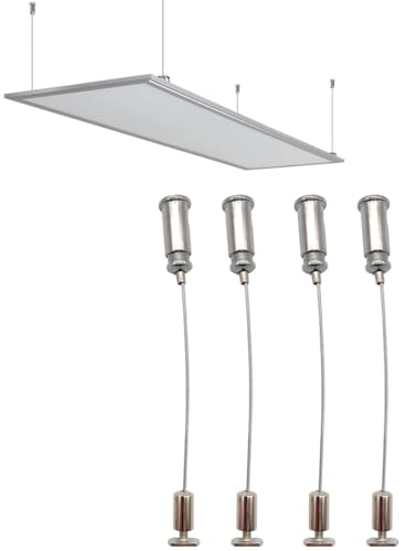 Conjunto de 4 Cables de Suspensión de Panel LED Ajustables de Acero Inoxidable de 1.5MMx1M con Capacidad de Carga de 20KG. Ideal para Iluminación de Techo, Acuarios y Lámparas Colgantes.